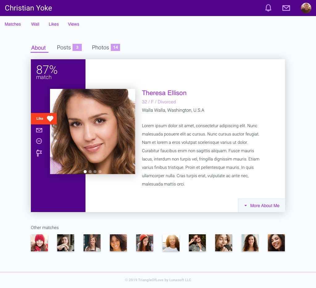 dating site user profile UI